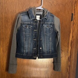 Girl’s Mudd Blue Denim Jacket/Hoodie with Charcoal Waffle Knit Sleeves